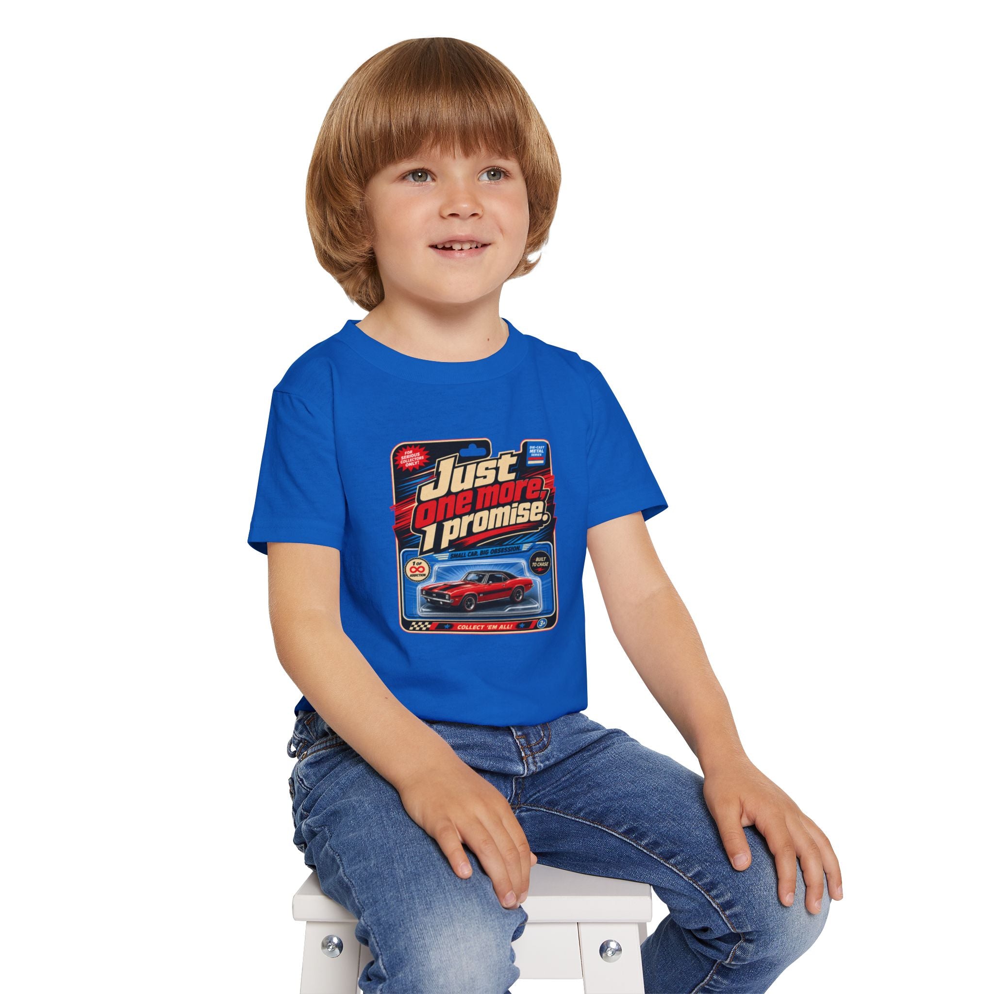 Toddler T‑Shirt — "Just One More, I Promise" Toy Car Graphic