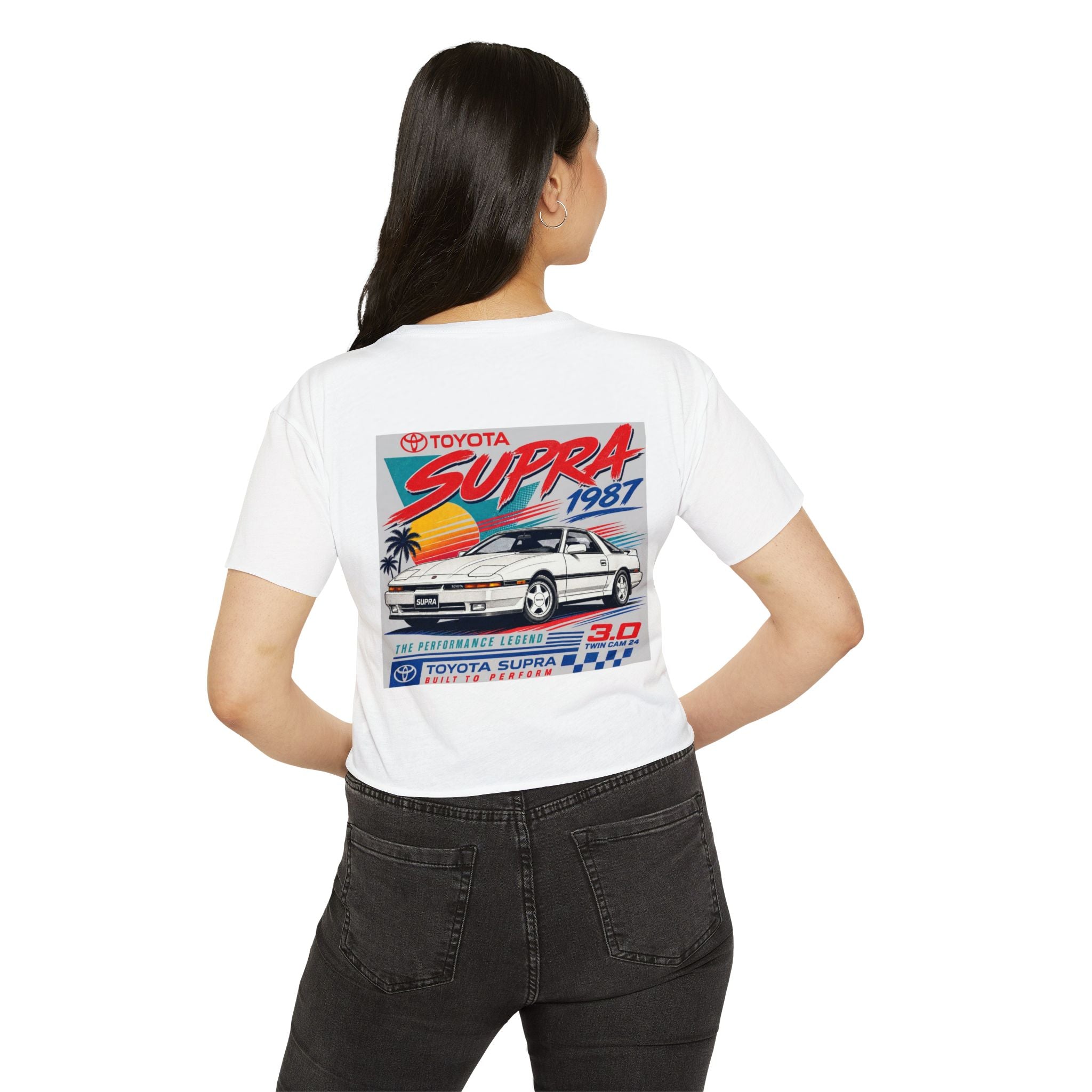 Toyota Supra Retro Graphic Crop Top | 1987 Racing Sunset
