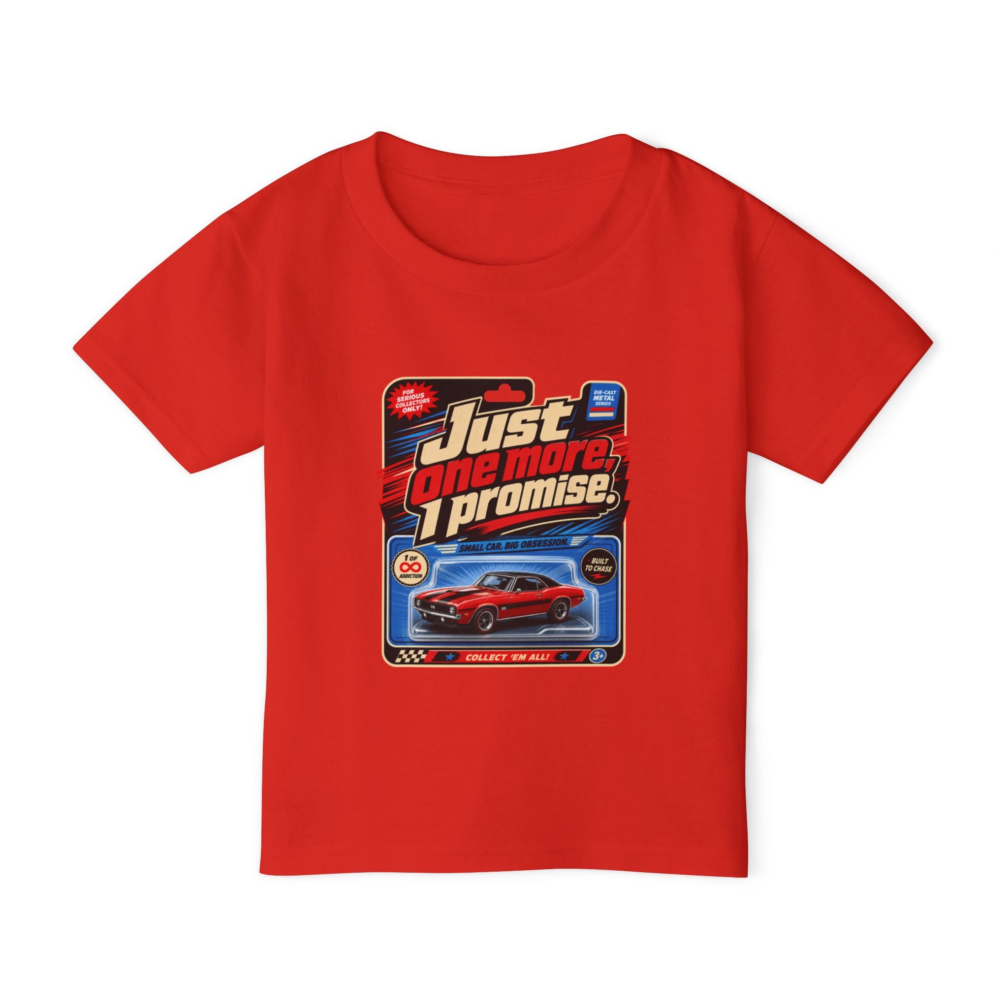 Toddler T‑Shirt — "Just One More, I Promise" Toy Car Graphic