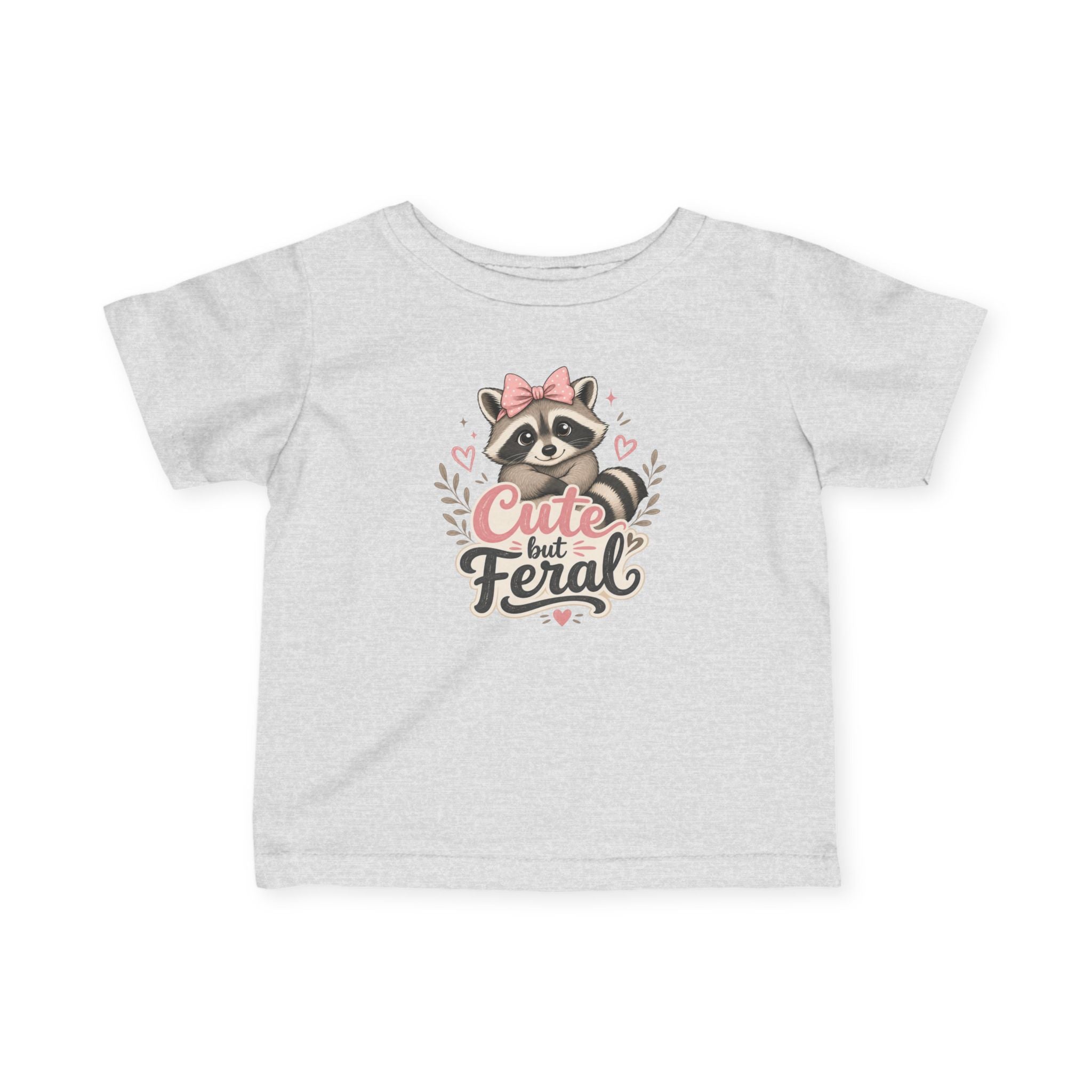 Cute but Feral Raccoon Infant Tee | Baby Shirt, Pink Bow Design