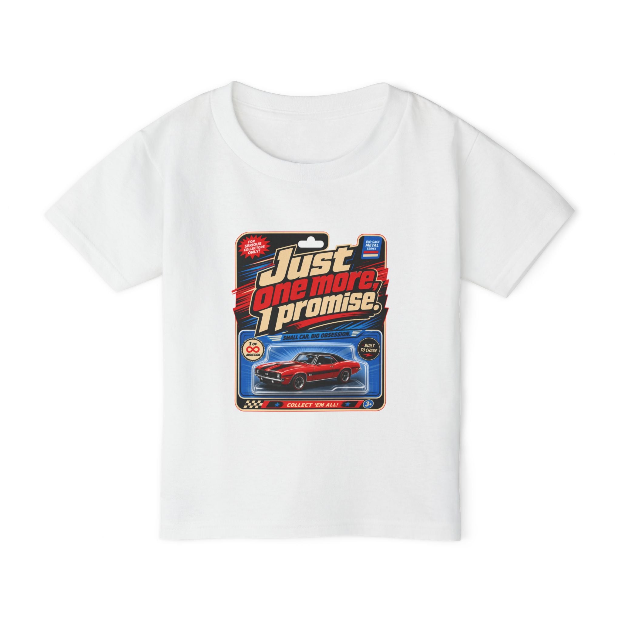 Toddler T‑Shirt — "Just One More, I Promise" Toy Car Graphic