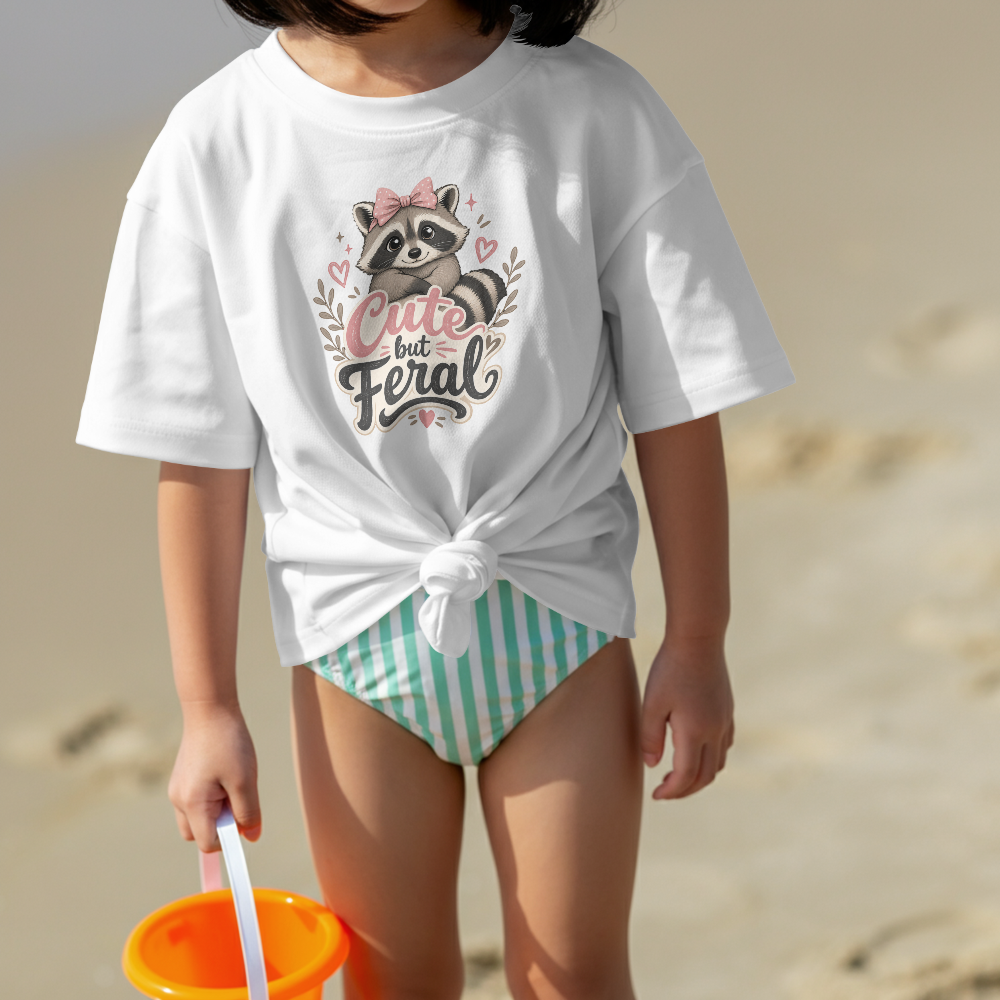 Cute but Feral Raccoon Infant Tee | Baby Shirt, Pink Bow Design