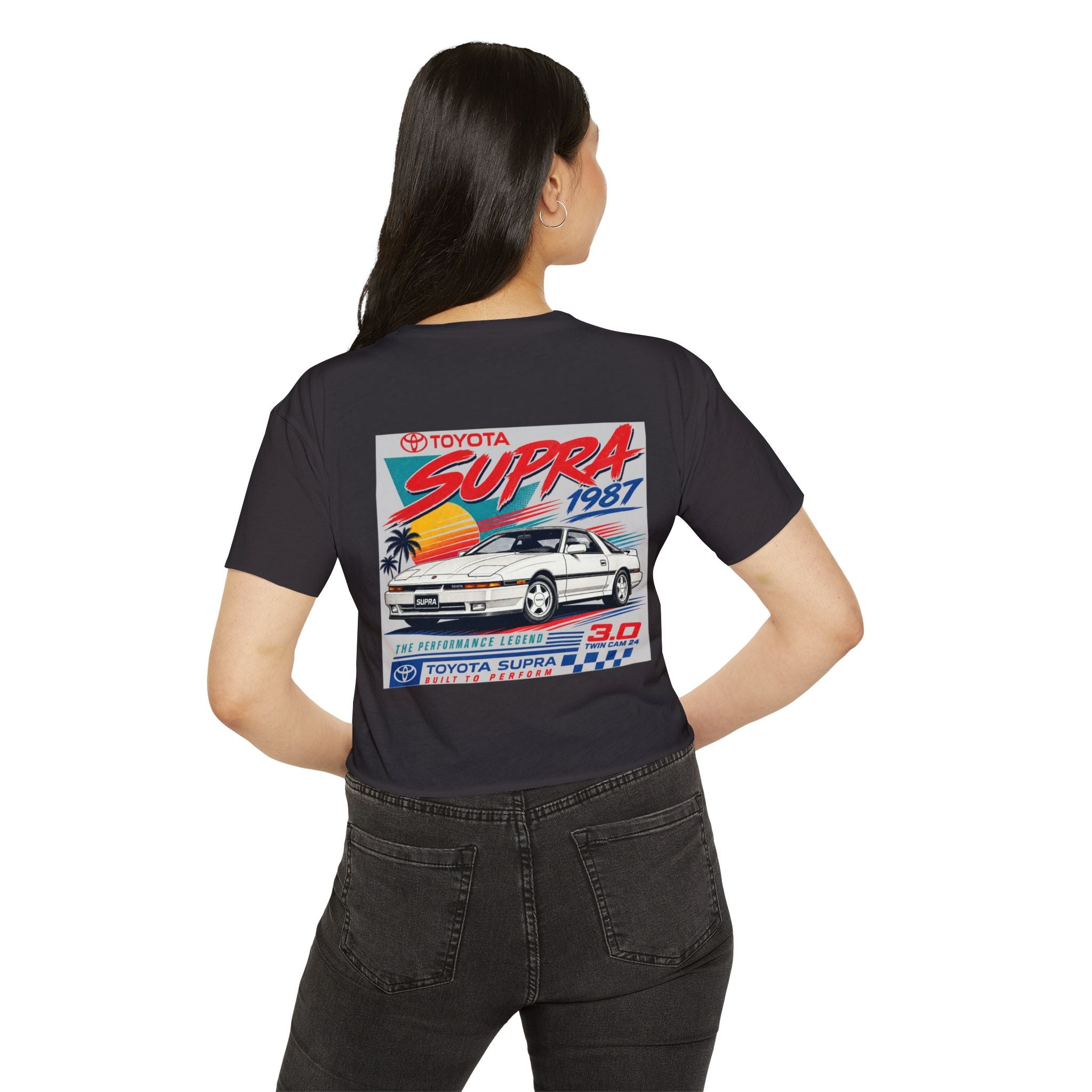 Toyota Supra Retro Graphic Crop Top | 1987 Racing Sunset