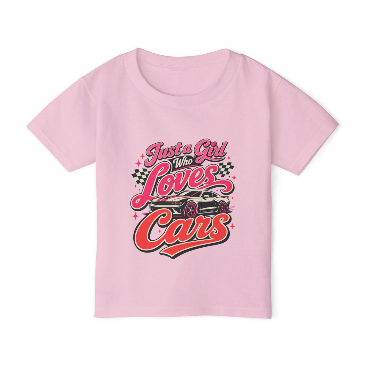 Toddler T‑Shirt — "Just a Girl Who Loves Cars" Pink Retro Car Graphic