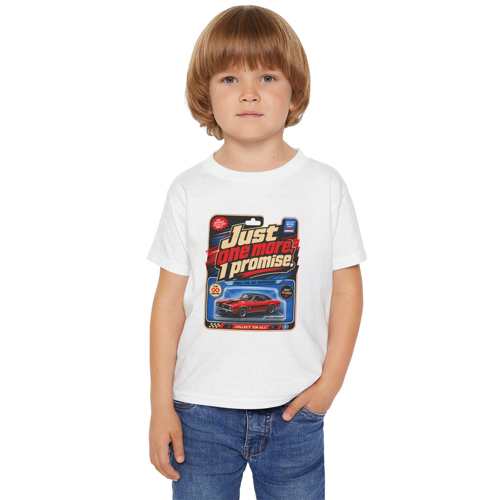 Toddler T‑Shirt — "Just One More, I Promise" Toy Car Graphic