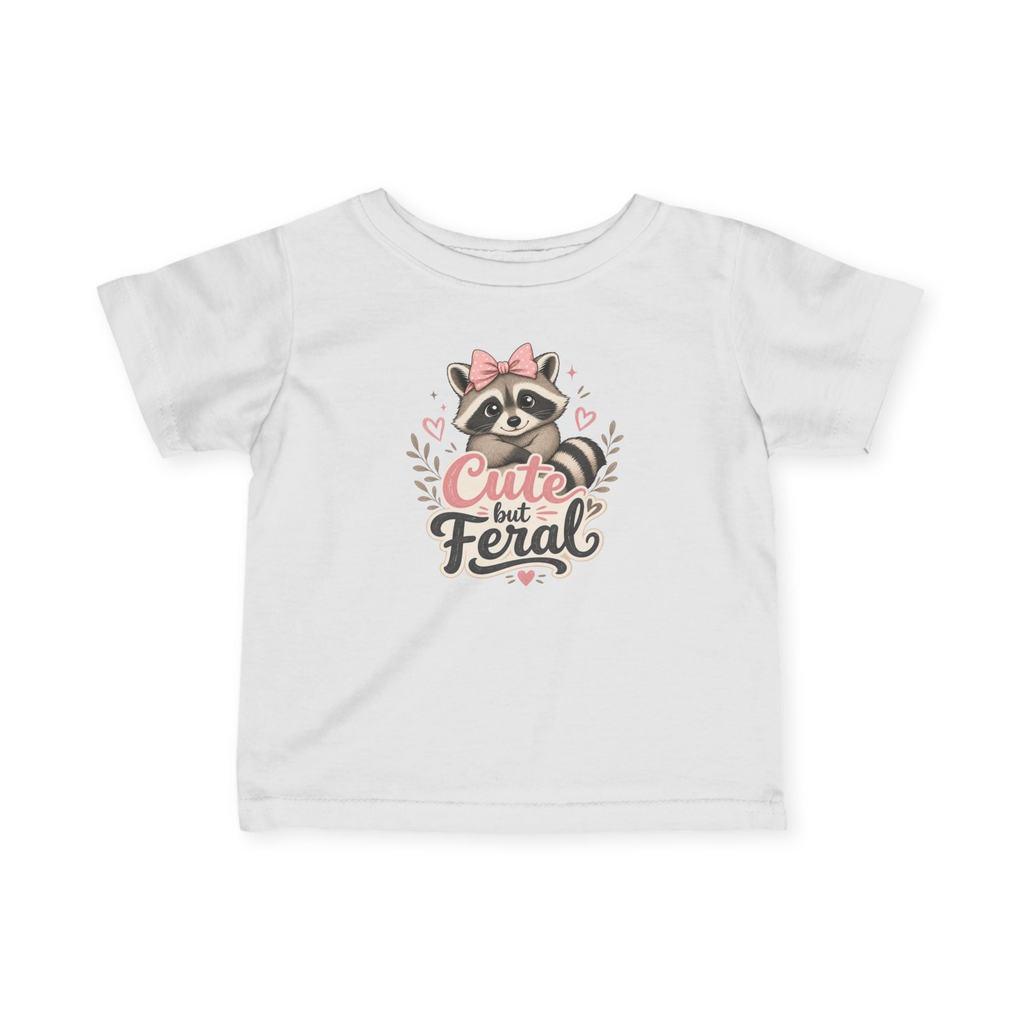 Cute but Feral Raccoon Infant Tee | Baby Shirt, Pink Bow Design