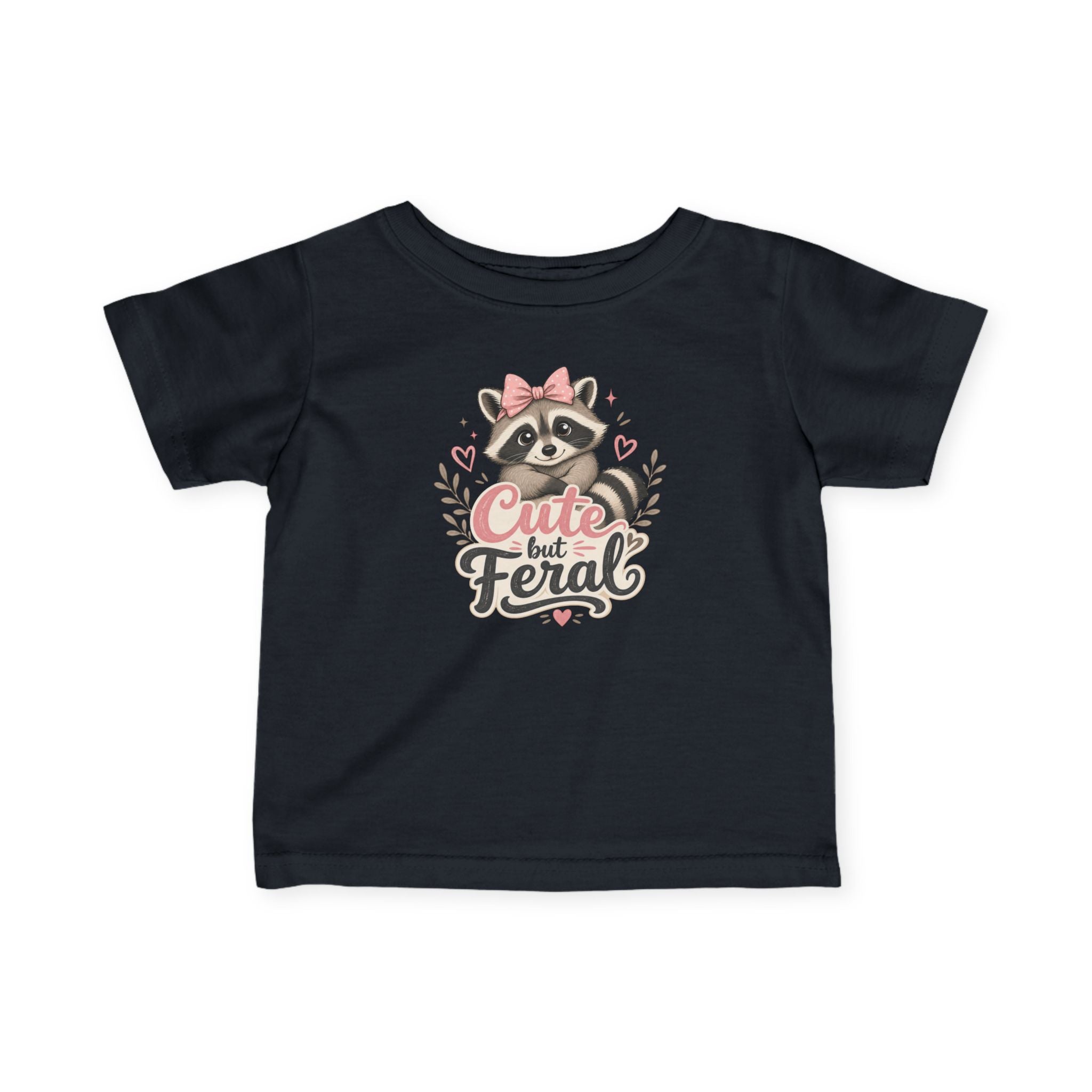 Cute but Feral Raccoon Infant Tee | Baby Shirt, Pink Bow Design