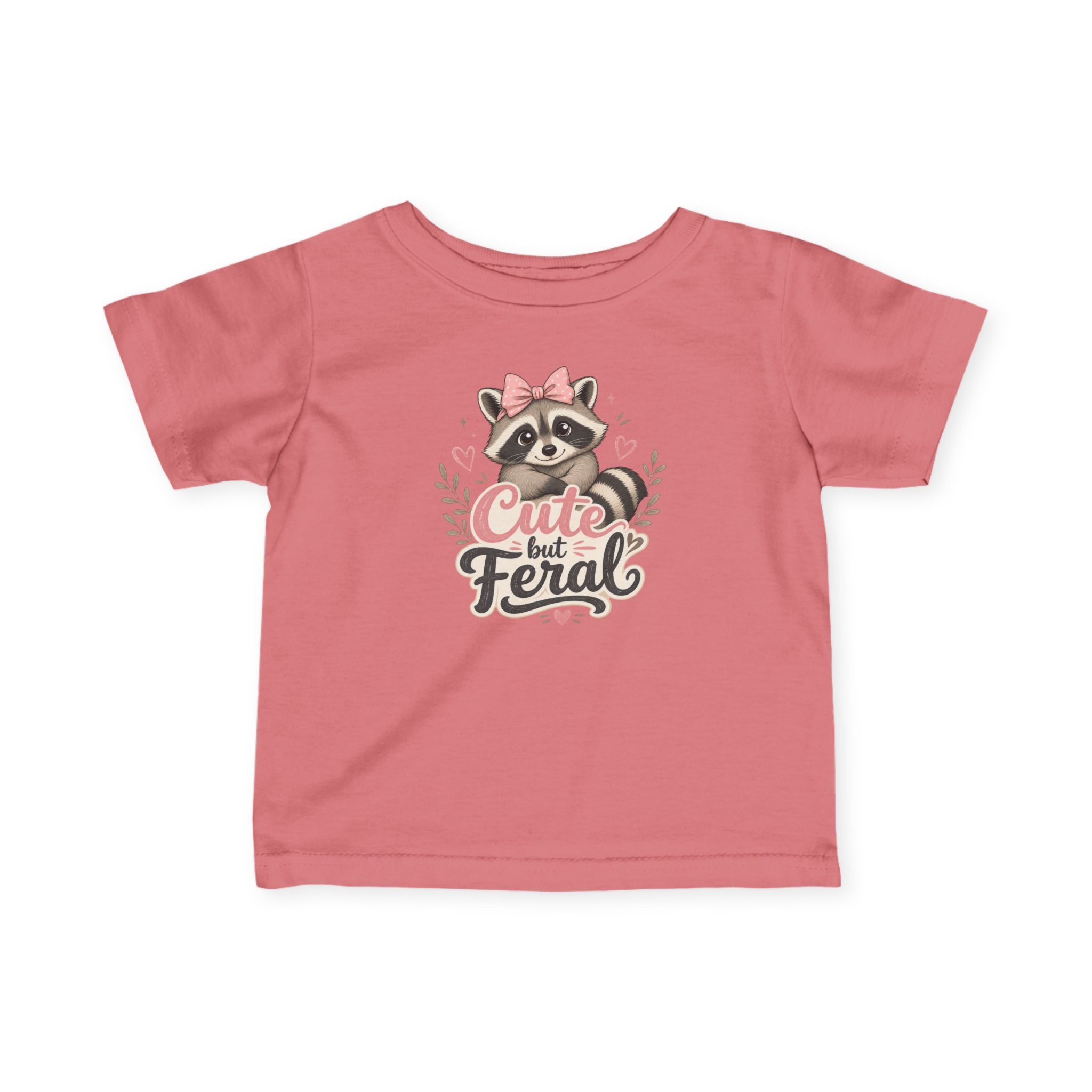 Cute but Feral Raccoon Infant Tee | Baby Shirt, Pink Bow Design