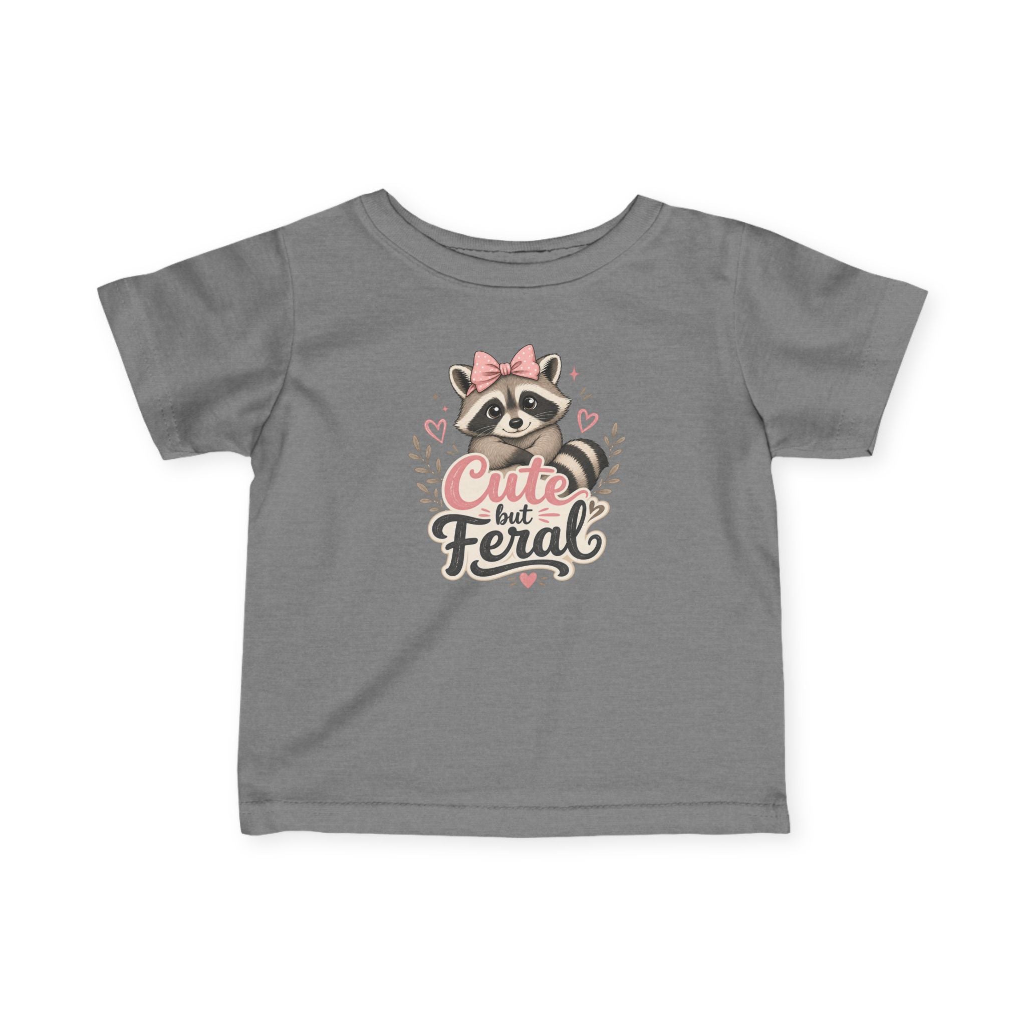 Cute but Feral Raccoon Infant Tee | Baby Shirt, Pink Bow Design